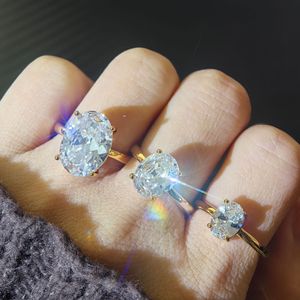 <span class=keywords><strong>Bague</strong></span> solitaire ovale en laiton plaqué or 18 carats avec zircone cubique, 3 griffes, grande zircone ovale, pour fiançailles et mariage, pour <span class=keywords><strong>femme</strong></span> - Product Image 4