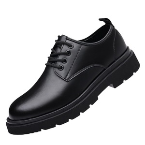 Bottes Martin pour hommes, en cuir, à bout rond, à lacets, doublure en peluche, semelle extérieure en caoutchouc respirante, couleur unie, chaussures décontractées - Product Image 4
