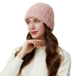 Yuanming Women's Knitted Wool Hat Beige Milky White Pink Brown Gray Lotus Root Pink Warm Autumn Winter Foldable 56-58cm - Product Image 2