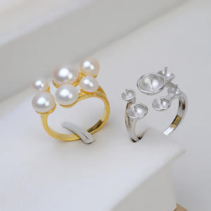 Anillo Abierto de Plata S925 con 6 Cuentas, Anillo de Perlas Hecho a Mano, Chapado en Oro Rosa, Juego de 16 Accesorios - Product Image 1