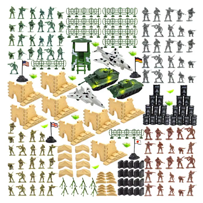 Esercito Action Figures Set Giocattolo Militare Soldato Play Set Serbatoi Aerei Bandiere di Battaglia Accessori Partito Display action figure