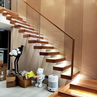 Escalier suspendu en L moderne, durable et écologique en bois massif pour extérieur, personnalisable
