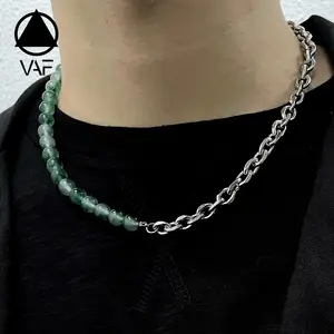 VAF新设计45 + 3厘米7毫米翡翠圆形电缆链节项链不锈钢男士项链
