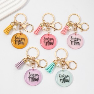 2026 New PK <b>Personalized</b> Silk Screen Printed Pearl Resin Round Brand Multi-color Tassel English Letter Waterproof <b>Keychain</b> - Product Image 2