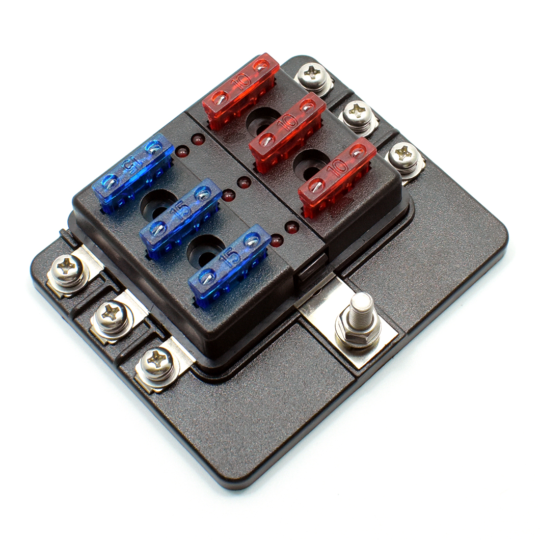 Portafusibili 6 Vie Con LED Per Auto, Barca, Camper: Scatola Fusibili Piatti 12V Con Copertura Trasparente - 2