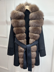 Janveny-<span class=keywords><strong>Manteau</strong></span> en fourrure de cachemire pour <span class=keywords><strong>femme</strong></span>, avec poche en <span class=keywords><strong>laine</strong></span>, long col en fourrure naturelle, surdimensionné, double face - Product Image 4