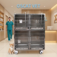 OSCAT 4-deurs roestvrijstalen hondenkooi, dierenkliniek kooi met vuilbak, veterinair instrumentarium, EC-1