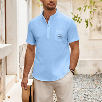 Vente en gros 100% coton lin hommes col Henrly basique t-shirt décontracté respirant Gym entraînement t-shirt pour hommes marque de haute qualité