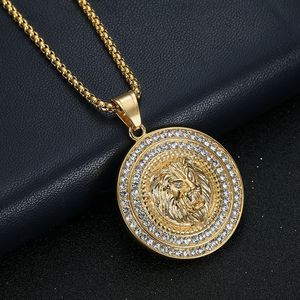 Collier pendentif tête de lion en acier inoxydable avec strass, bijoux Hip Hop unisexe, cadeau pour hommes et femmes - Product Image 4
