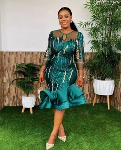 Abito da <span class=keywords><strong>Donna</strong></span> Africano Verde Taglie Forti di Lusso 2023, Elegante Vestito da Sera da Sposa, <span class=keywords><strong>Sexy</strong></span> Abito da Festa Aderente con Paillettes - Product Image 4