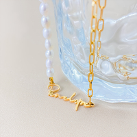 Collier tendance pour femmes EManco en acier inoxydable avec chaîne trombone, personnalisable avec perles d'eau douce et diamants, bijoux de mode en gros