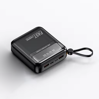 Nouvelle batterie externe mini 10000 mAh avec écran LED, charge rapide, chargeur portable, polymère, double micro, câbles intégrés, Powerbank 21700