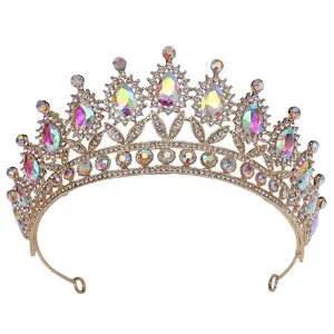 Most Popular Tiaras Crowns AB Stone Color Rhinestone and Crystal Headpieces Woman Crown Tiara