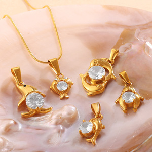 Colgante de delfín y tiburón de acero inoxidable chapado en oro de 18 quilates con circonita para la elaboración de collares, formas mixtas, accesorios de joyería DIY - Product Image 3