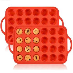 Moule à cupcakes mini en silicone avec cadre métallique renforcé, antiadhésif, sans BPA, certifié LFGB, 24 cavités, de la marque MUYULINS Factory, pour gâteaux américains. - Product Image 1