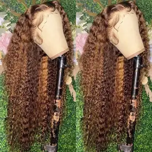 Ombre vurgulamak dantel ön İnsan saçı peruk kahverengi sarışın karışık renk, brezilyalı Remy düz saç 13x4 dantel Frontal peruk