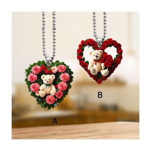Nuevo Diseño de Regalo para el Día de San Valentín, Colgante de Oso con Rosa, Decoración para Coche, Colgante Creativo de Oso del Amor, Llavero Acrílico, Colgante de Rosa Roja - Product Image 1