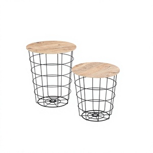 Mesas de Centro Modernas de Estilo Industrial con Estructura de Alambre y Cubiertas de Madera, Mesas Auxiliares Encajables, Muebles para Sala de Estar - Product Image 1