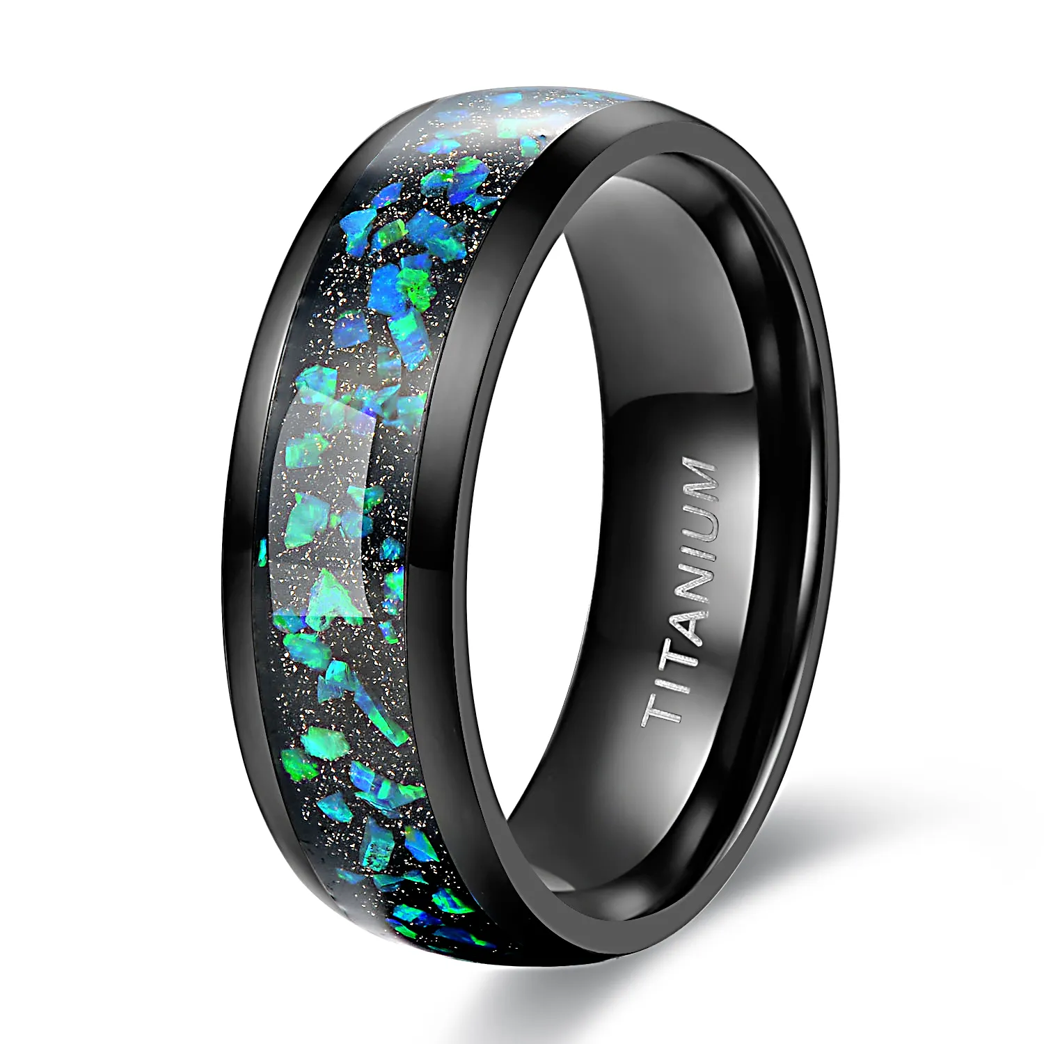 Somen 8mm Black Titanium Ring with Opal Inlay for Men Women Dome Polished Engagement Wedding Ring Size 6-13 Dropshipping
