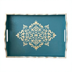 Plateau de service élégant en bois écologique avec poignées, motif animalier et floral, durable, fait main, compatible lave-vaisselle et micro-ondes, pour la maison - Product Image 4