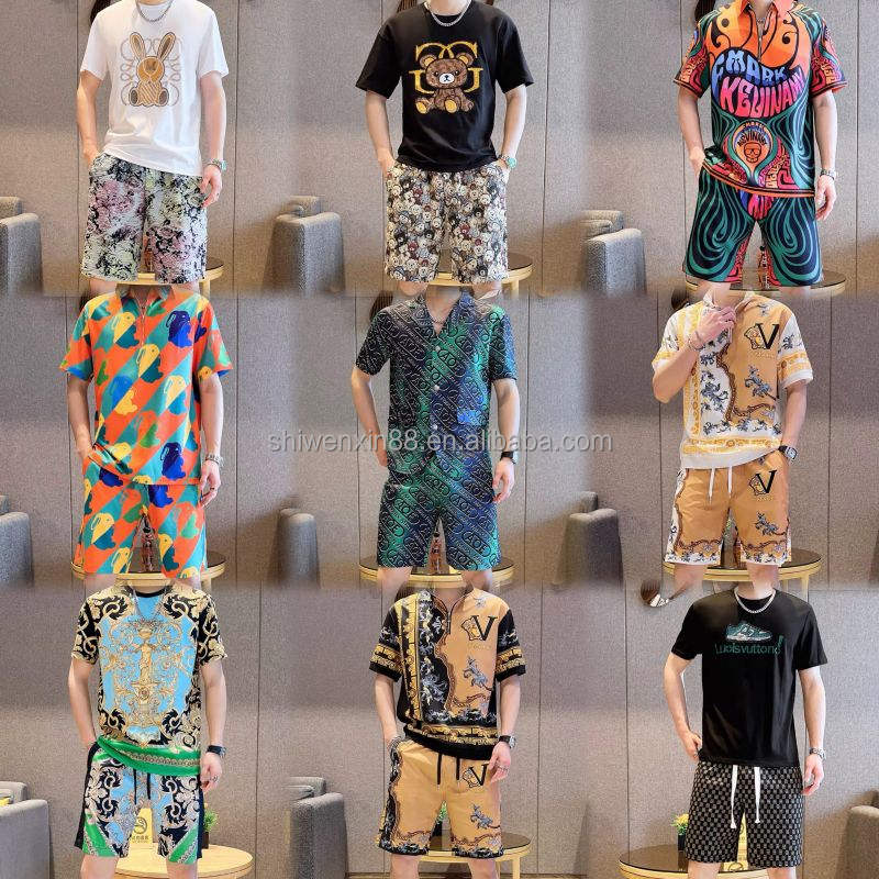 Wholesale Summer New Men's Casual Two-Piece Set High Quality Breathable Short-Sleeved T-Shirt Printed Shorts Comfortable Stylish