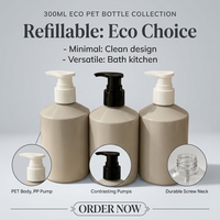 Bouteille PET vide de 300 ml avec pompe à lotion 24/410, logo personnalisé, conteneur cosmétique rond en plastique compatible avec le bouchon à vis du pulvérisateur