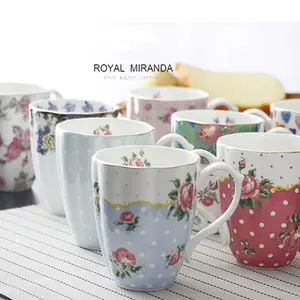 Canecas de porcelana com estampa de flores, canecas de leite, café da china, café da manhã