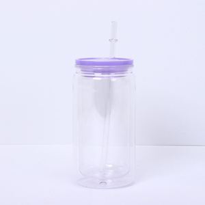 Gobelet Mason en plastique à double paroi isolé de 16 oz avec logo personnalisé, paille et sangle pour la randonnée, la plage et l'été - Product Image 2