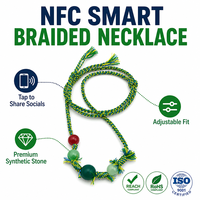 Cordon tressé multicolore Tropical-Twist Quad-Gem Torque NTAG216 NFC intégré avec perles de jade et de rubis, réglable pour l'identification