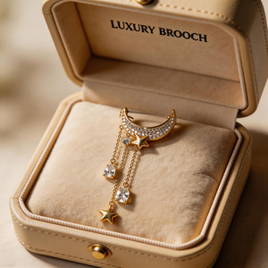 Broche de Luna y Estrella Estilo Western, Chapado en Oro, Aleación de Zinc, Cristal Tallado en Forma de Pera, Joyería de Moda para Mujer - Product Image 4