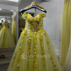 Jancember ANY29 Elegant Light Yellow 3D Floral Flower Vestidos de noche hinchados Vestidos - Product Image 6