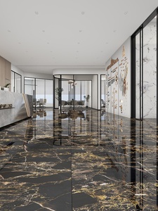 Azulejos de piedra de lujo modernos, azulejos grandes KTV de cuerpo completo oscuro, azulejos vitrificados 750X1500 para sala de estar, Hotel de pared de pizarra, negro - Product Image 6