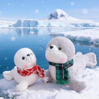 Peluche de lion marin de haute qualité avec écharpe, animal en peluche personnalisé, cadeau doux pour enfants, jouet de Noël, vente en gros