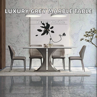 Ensemble de table à manger en pierre frittée italienne grise, luxe moderne, acier inoxydable doré, réglable, 6 places, rectangulaire, appartement