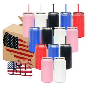 Colored 16 oz <b>Metal</b> Double Wall Insulated Cup Black Plated Powder Coated 16oz Stainless Steel Beer Can for Laser Engraving - Product Image 1
