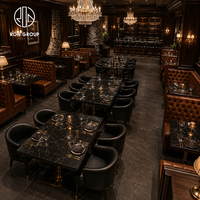 Meubles de restaurant de luxe Ron Group, table carrée en marbre, sièges de banquettes rembourrés à dossier haut, chaise en cuir confortable
