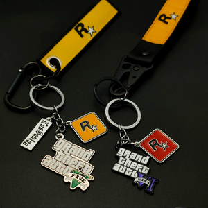 Porte-clés personnalisé avec logo d'entreprise, lettres de dessin animé 2D 3D, moulé sous pression, émail dur, porte-clés <span class=keywords><strong>GTA</strong></span>, vente en gros, porte-clés en métal personnalisés - Product Image 1
