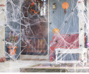 Decorazione della casa stregata per festa di Halloween luce nel fondente in cotone ragnatela luminosa - Product Image 5