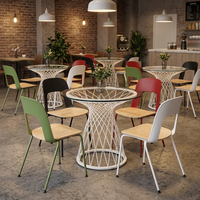Ensemble table et chaises de salle à manger rondes en acier avec plateau en verre durable de 2,95 pieds pour café et restaurant avec garantie de 3 ans