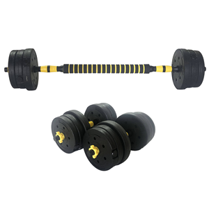 Haltère en ciment réglable économique avec plaques de poids détachables, écrou de verrouillage jaune, barre gainée de mousse, pour entraînement aérobie complet à domicile - Product Image 4