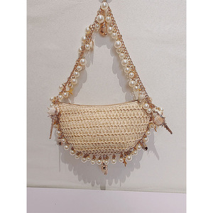 2025 Mùa Xuân Mùa Hè Hợp Thời Trang Y2K Cổ Tích Ngọc Trai <span class=keywords><strong>Conch</strong></span> Rơm Túi Xách Mây Handmade Crossbody Túi Giản Dị Điện Thoại Nhỏ Túi - Product Image 6