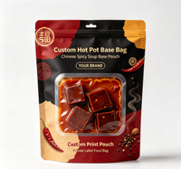Sachet refermable personnalisé avec fenêtre transparente pour base de fondue, étiquette privée, emballage pour base de soupe épicée