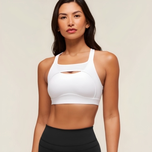 Soutien-gorge de sport blanc pour femme à col carré et dos nageur, avec découpes, maintien moyen, sans couture, respirant, en Spandex et Polyester - Product Image 1