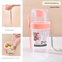 Dubbellaagse minimalistische saladebeker, draagbare fruit- en groentebeker met vork en deksel, yoghurt- en afslankbeker, direct drinkbaar, afgesloten, lekvrij