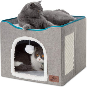 Cama plegable de Material de lujo para mascotas, cama cálida con forma de cubo, lavable, para viajes, para gatos, cueva, venta al por mayor