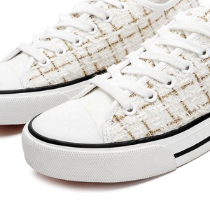 Baskets en caoutchouc pour femmes, chaussures en Tweed noir et blanc à carreaux pour femmes, hauts bas en cuir à lacets, chaussures en <span class=keywords><strong>toile</strong></span> confortables, vente en gros - Product Image 2