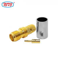 Konektor Koaksial RF Crimp Jack SMA Female Berlapis Emas 50Ohm untuk Kabel LMR240 H155 4D FB RG59 RG8X