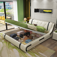 Ensemble Lit Plateforme de Luxe en Cuir et Bois, Cadre de Lit King Size pour Mobilier de Chambre