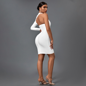 Ropa de verano para mujer, minivestido ajustado blanco, vestidos de noche con un hombro y una manga para mujer - Product Image 6
