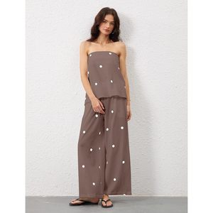 Conjunto de Verano para Mujer con Estampado de Lunares, Top sin Tirantes, Pantalones Anchos, Chifón Transpirable, Atuendo Casual para Vacaciones - Product Image 5